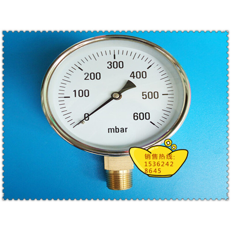100MM径向0－600mbar压力表，毫巴压力表，毫巴燃气表