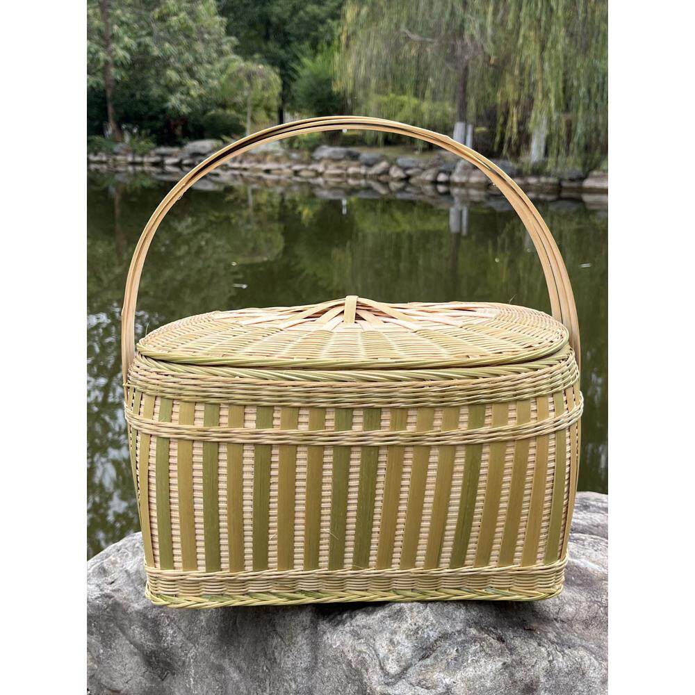 湘西手工竹编有盖竹篮精品篮鸡蛋篮果篮礼品篮竹制小号大号带盖款