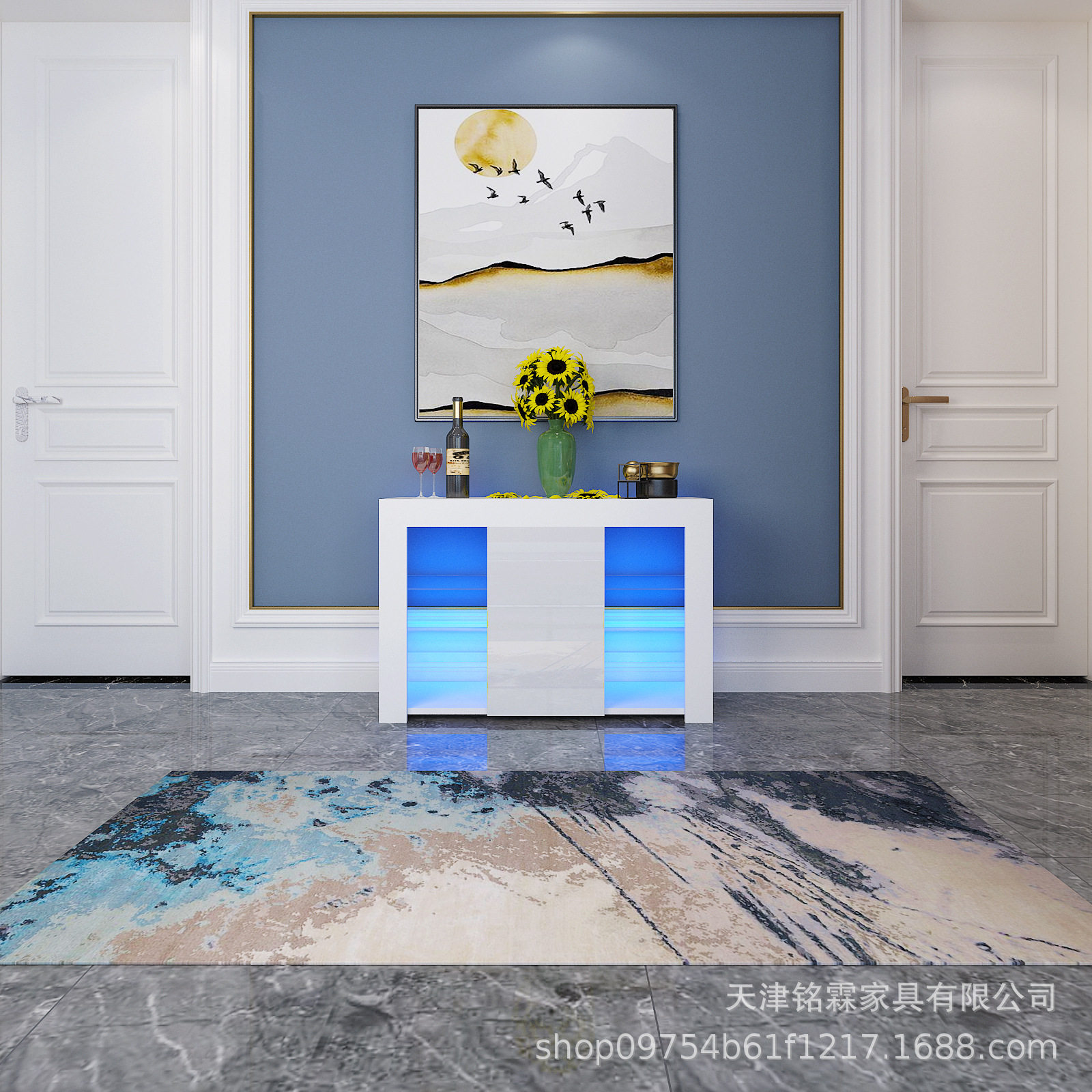 展示柜简约欧式LED橱柜 M型餐厅厨房储物柜 时尚储物柜板材