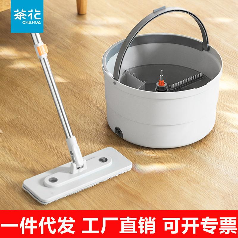 茶花拖把旋转家用一拖净免手洗墩布拖布桶分离式拖把桶旋转拖甩干