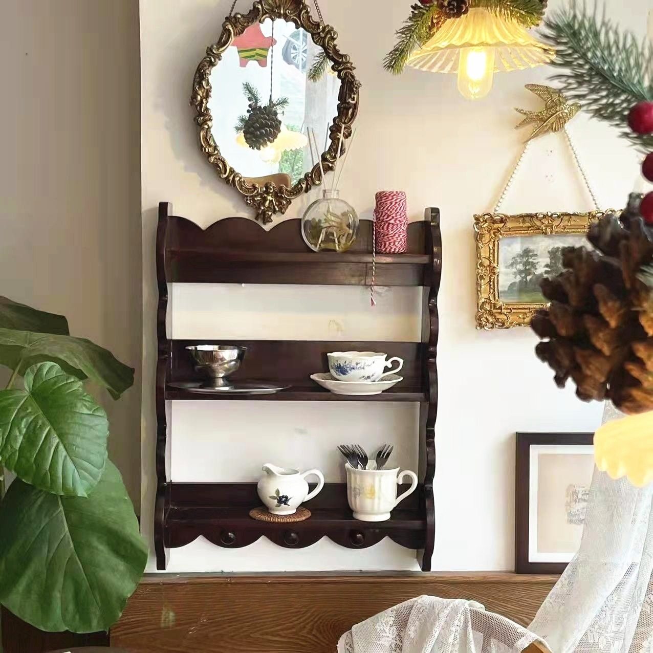 美式复古实木中古风杯架网红壁式墙上茶杯挂式咖啡杯收纳柜置物架