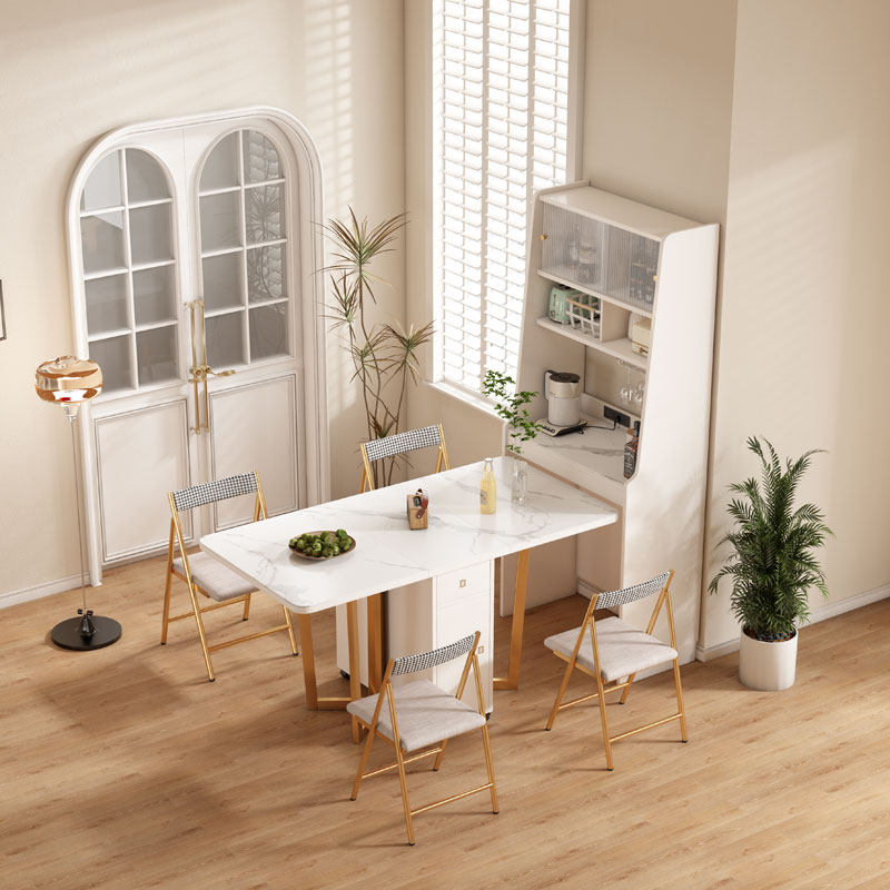 IL岩板折叠餐桌餐边柜一体家用小户型省空间多功能餐桌柜长方形饭