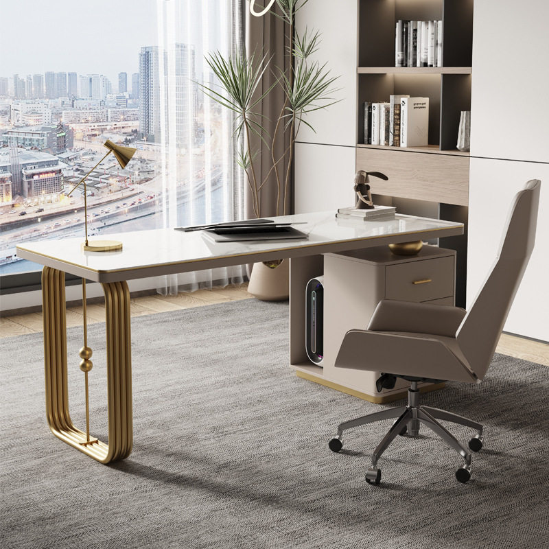 现代轻奢岩板书桌烤漆电脑桌意式简约家用现代电脑台办公桌椅轻奢