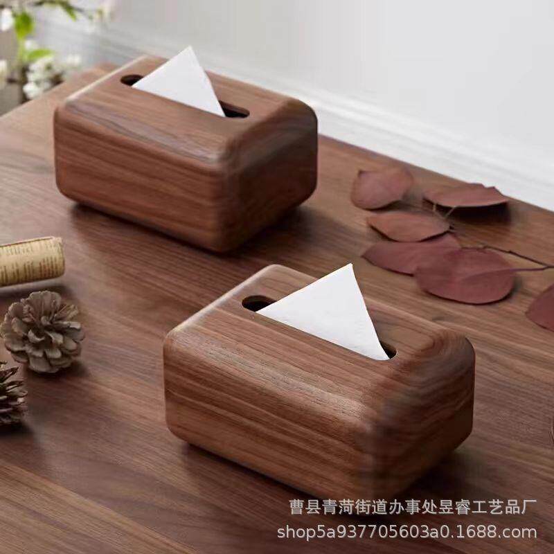 复古实木客厅桌面纸巾收纳盒餐厅酒店木质抽纸盒黑胡桃木纸巾盒子