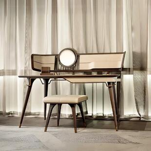 轻奢胡桃木梳妆台带妆镜卧室别墅酒店现代高档设计创意妆凳化妆桌