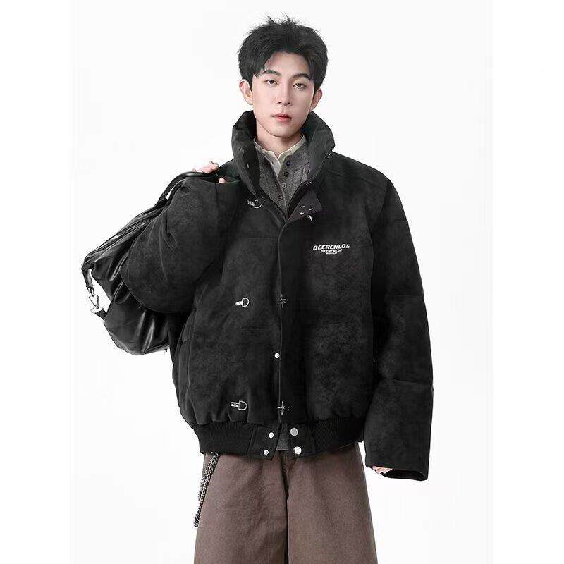 美式扎飞皮机扣U羽绒服男冬季短款加厚高街P痞染帅设计感8664棉服