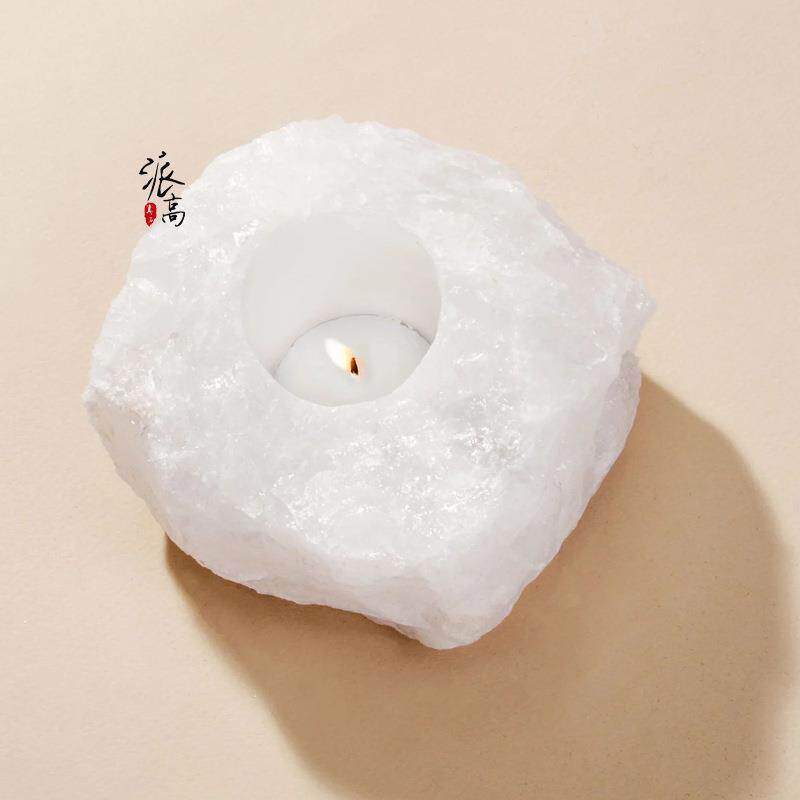 天然白水晶烛台摆件紫水晶粉水晶绿莹石原石蜡烛烛台现货