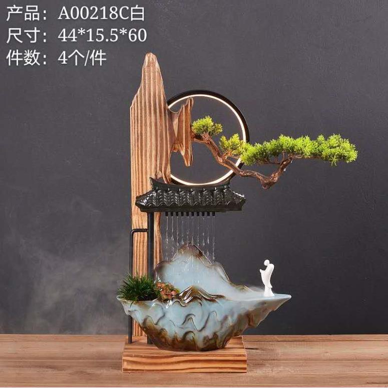 新中式创意风水招财流水摆件假山喷泉雨帘家居客厅卧室书房装饰品