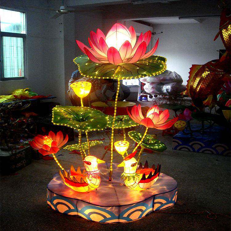鸳鸯戏水中秋节花灯嫦娥奔月小白兔彩灯制作荷花莲藕灯光