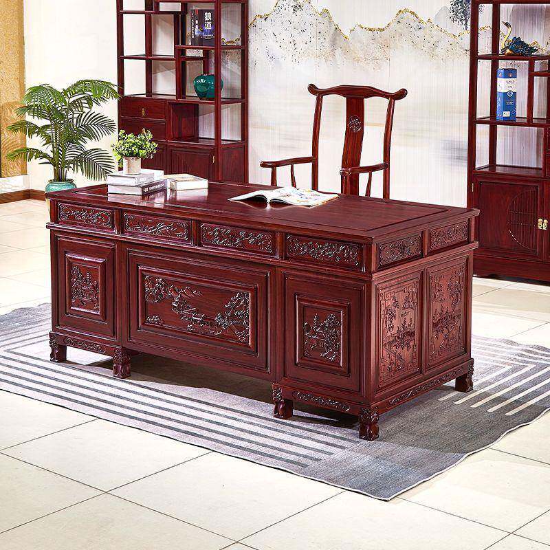 书桌酸枝木豪华办公桌老板桌古典全实木办公室办公桌
