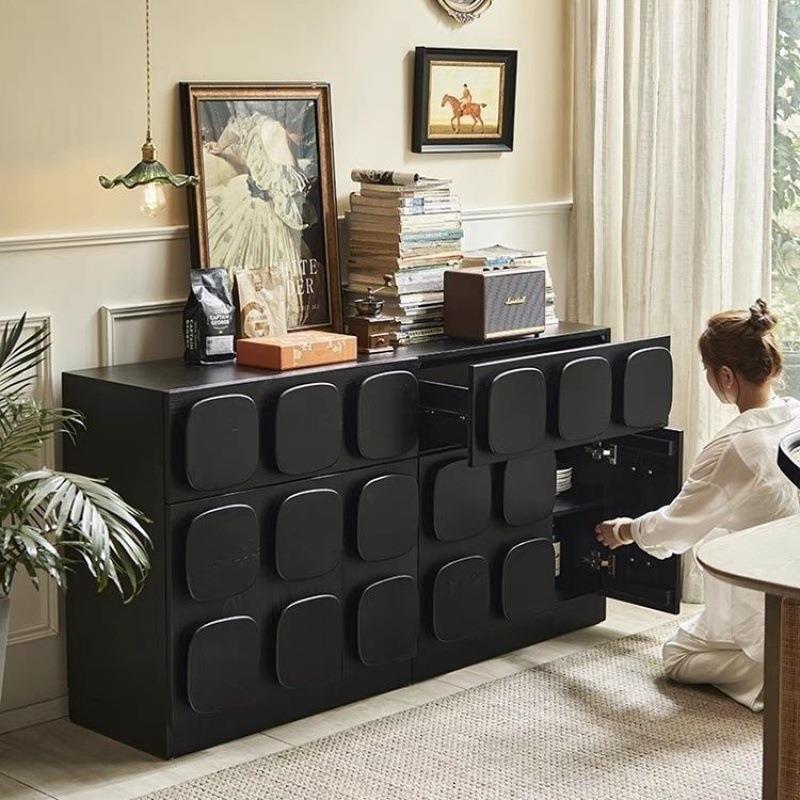 法式复古餐边柜储物柜客厅玄关柜设计师抽屉式中古黑色组合柜斗柜