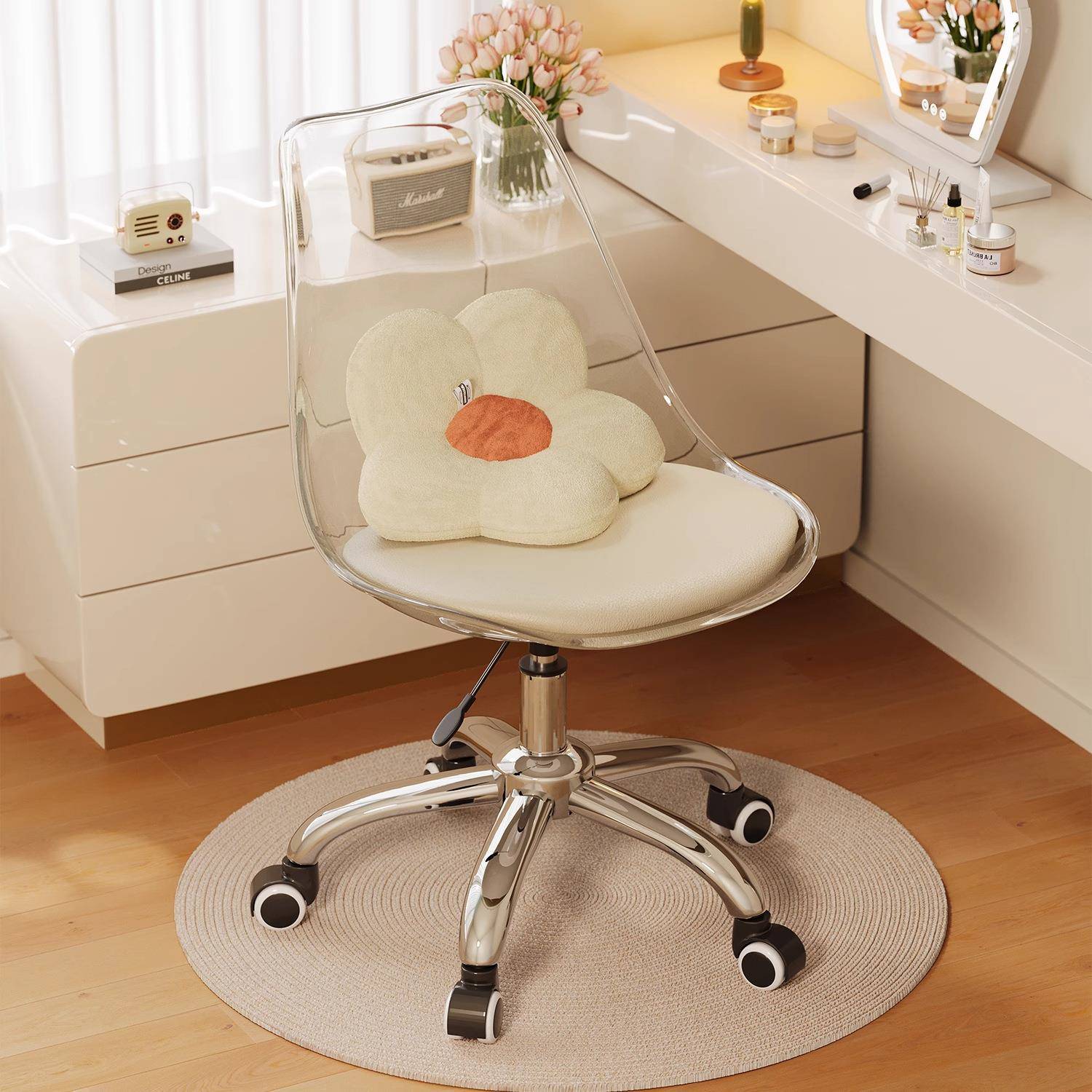 网红化妆椅家用凳子靠背轻奢高级可旋转美甲椅女生卧室梳妆台椅子