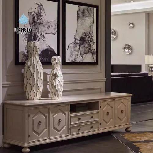 北美之家女王客厅复古实木电视柜现代储物柜样板房家具实木影视柜