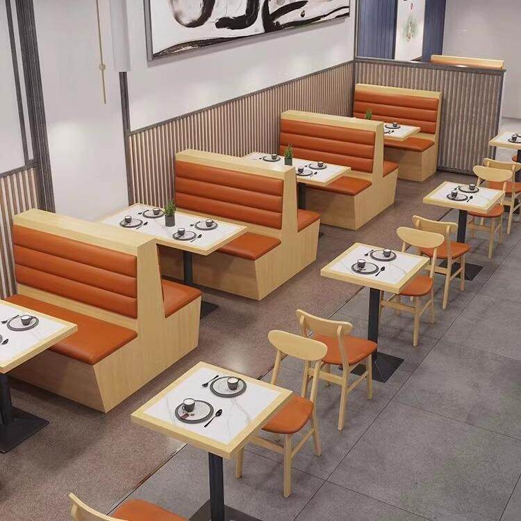 简约实木卡座餐桌商用连锁茶餐厅小吃汉堡奶茶快餐店面馆桌椅组合