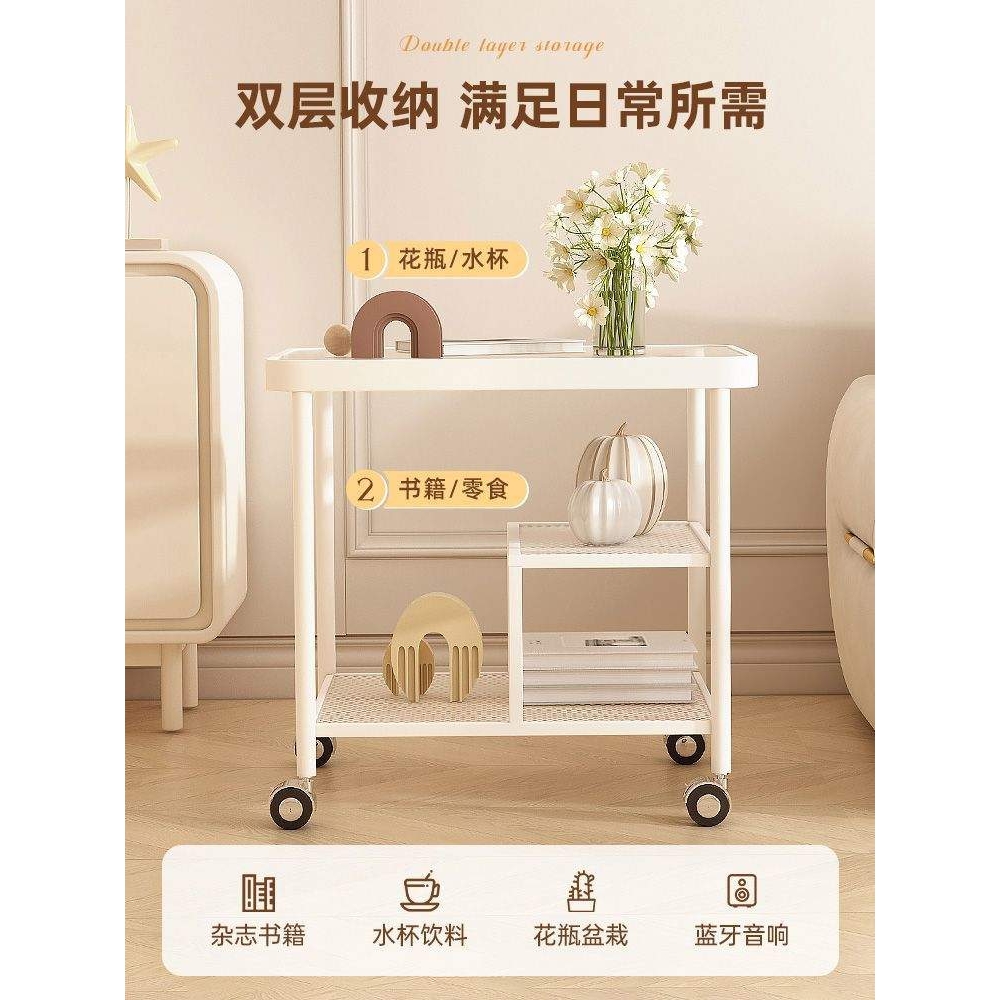 北欧玻璃沙发边几可移动简约现代方角几轻奢床头侧边柜茶几小推车