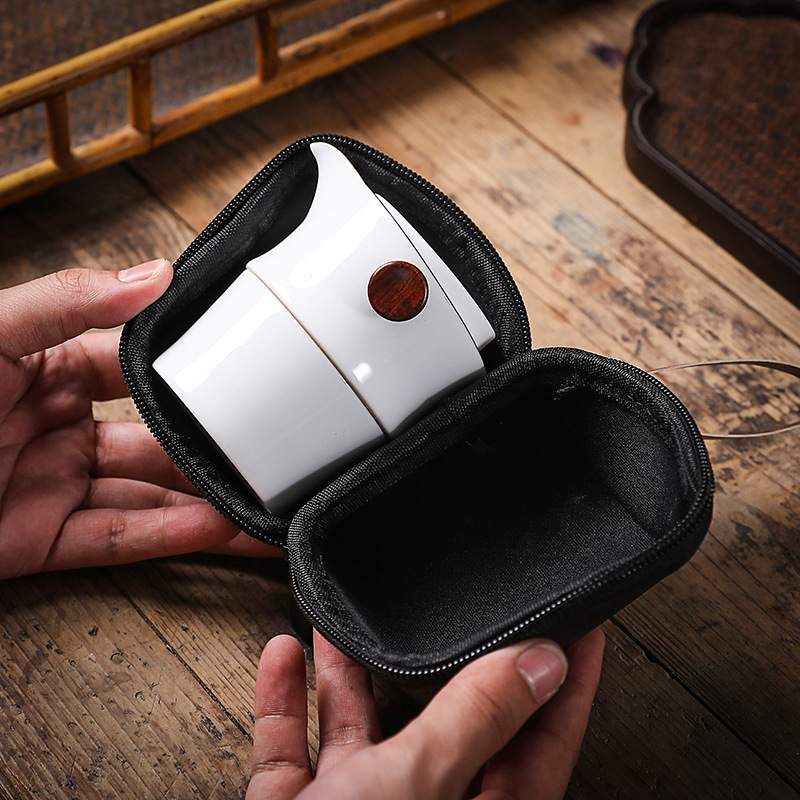 陶瓷旅行茶具一壶三杯便携办公户外主人杯茶具描金创意竹节快客杯