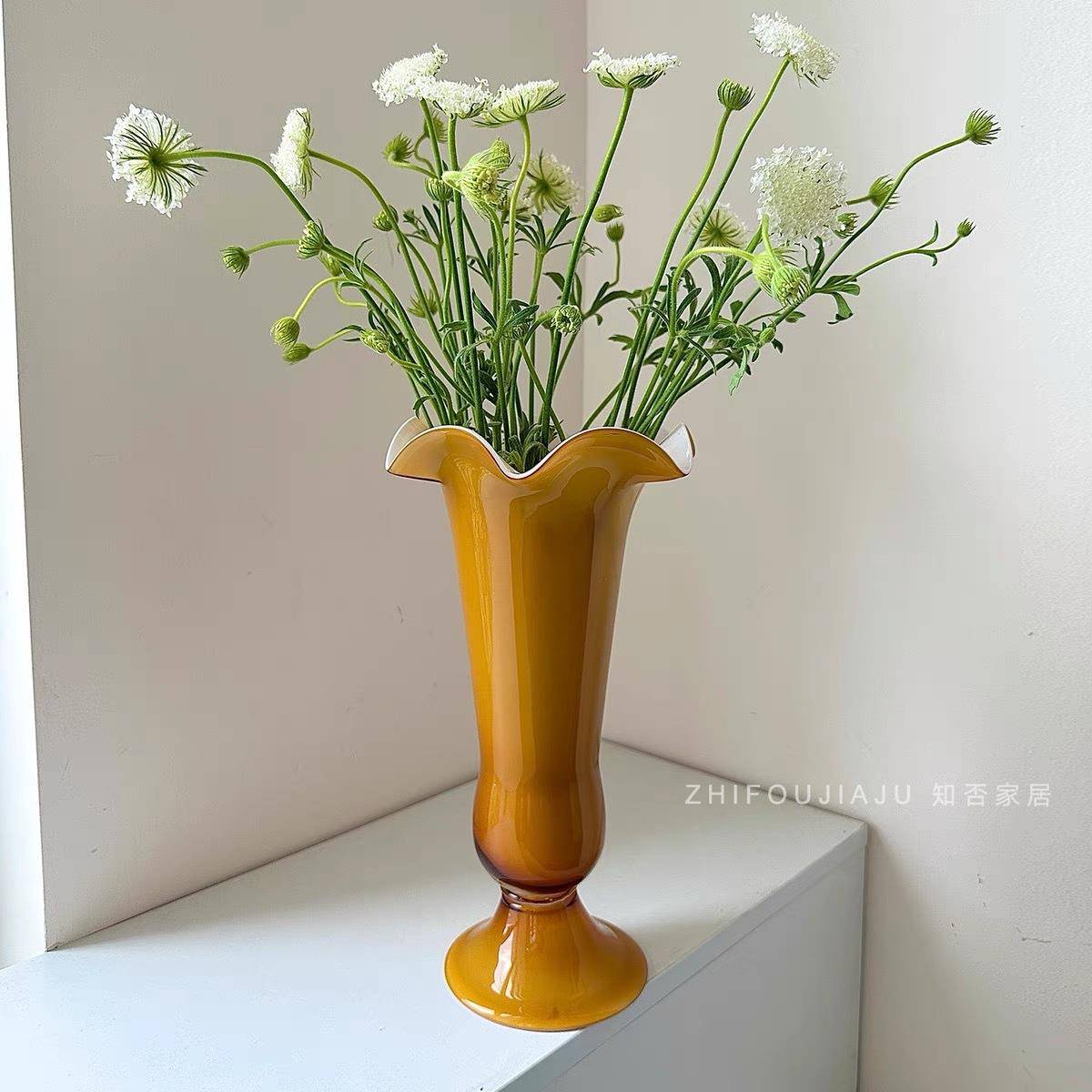 中古芬顿琉璃花瓶插花法式花朵花器小众家居水培插花玻璃瓶装器皿