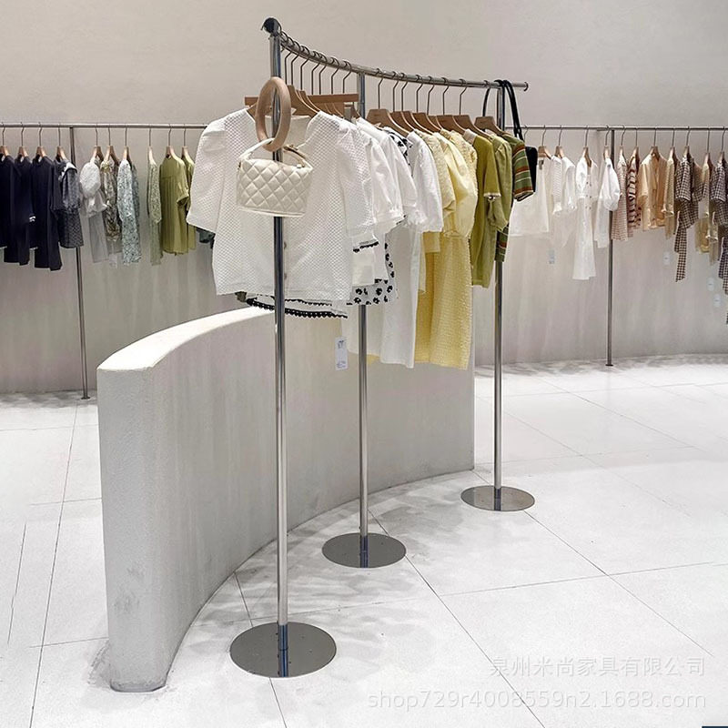 不锈钢拉丝服装店专用半圆弧形中岛架女装童装店落地弧形陈列架子