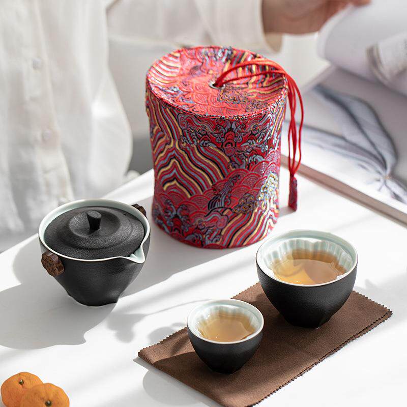 一壶两杯旅行茶具便携套装户外车载茶具随身泡茶壶陶瓷迷你快客杯
