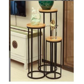 美式实木铁艺落地式花架花盆架阳台客厅复古高脚单层置物架花几