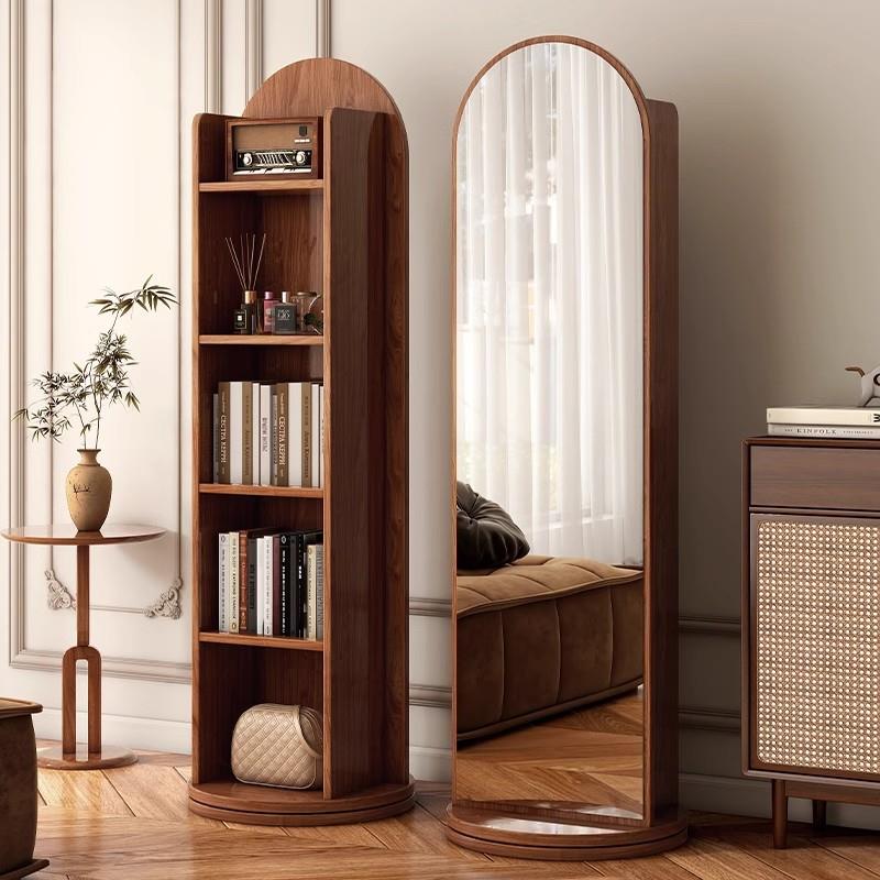 全身落地镜家用杂志书架旋转储物一体试衣镜旋转穿衣镜立式可移动