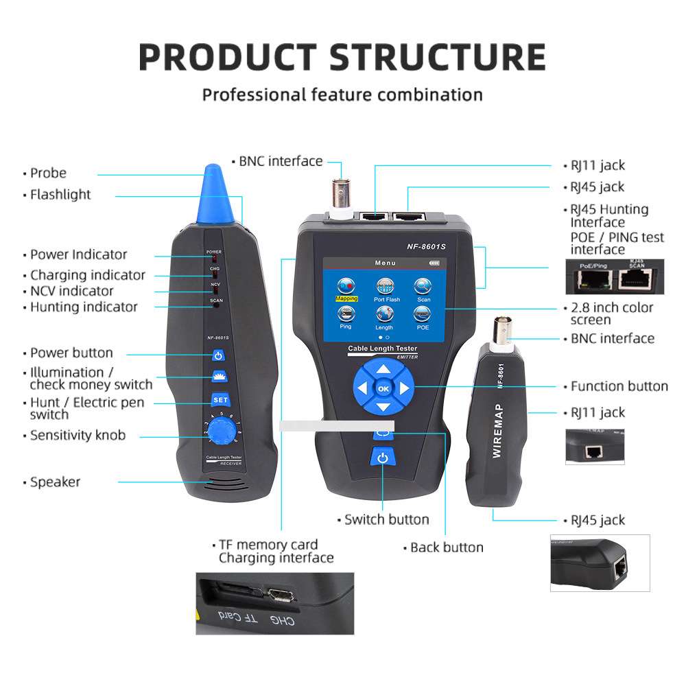 NOYAFA NF8601S英文版测线仪 Wire Tracker Toner Ethernet LAN