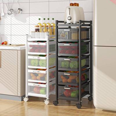 厨房蔬菜置物架落地多功能放菜篮子收纳储物柜多层窄款夹缝小推车