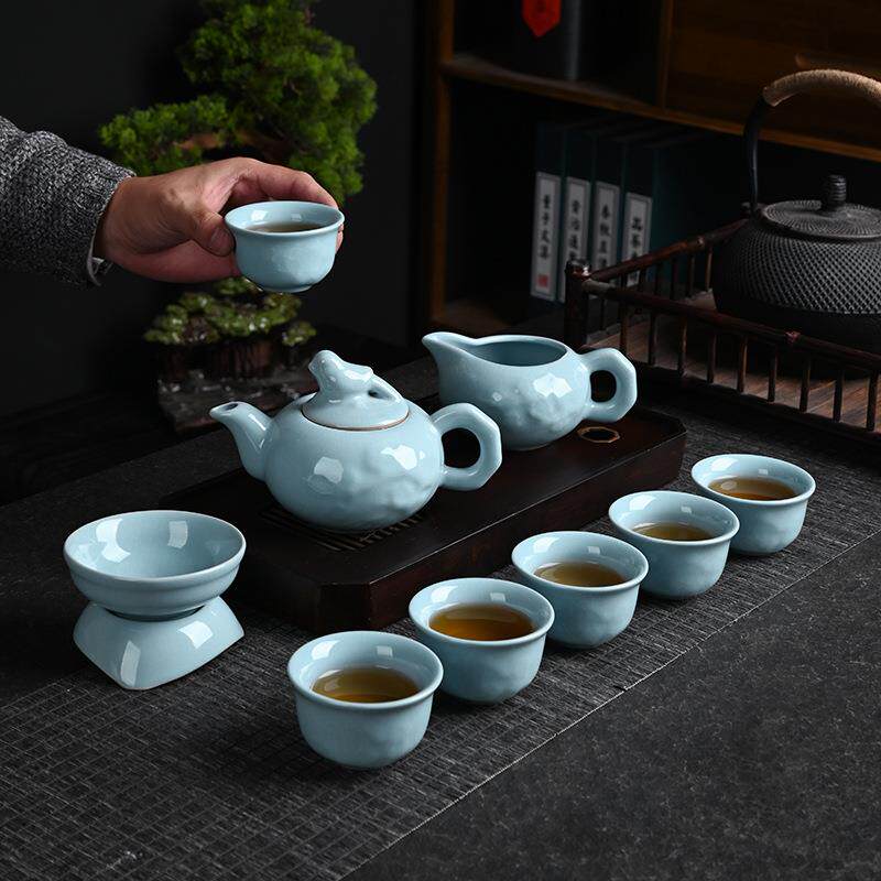 汝窑开片可养茶具套装家用高档陶瓷套餐办公室会客中式茶壶茶杯泡