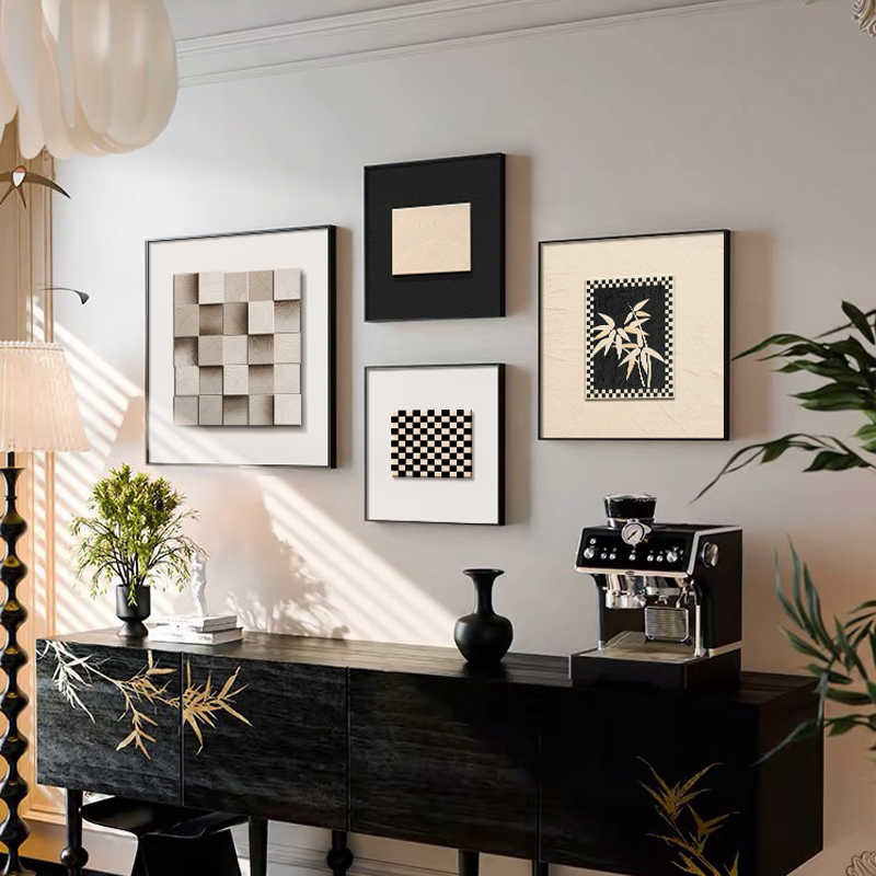 几何抽象正方形客厅喷绘挂画中古风沙发背景墙壁画复古卧室装饰画图片