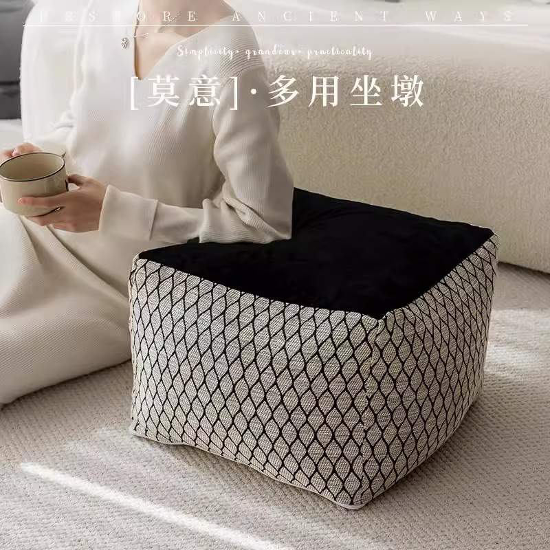 中古风客厅坐墩茶几蒲团地上榻榻米坐垫美式沙发厚脚踏可拆洗矮凳