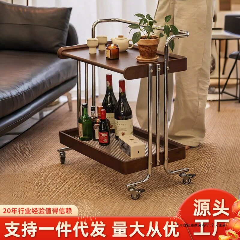 中古风实木可移动收纳边几