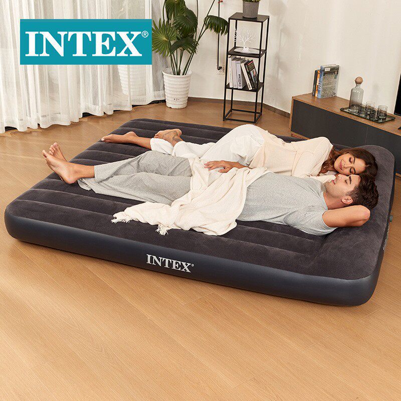 INTEX66129黑白USB内置枕头电泵单层特大线拉空气床野营充气床垫
