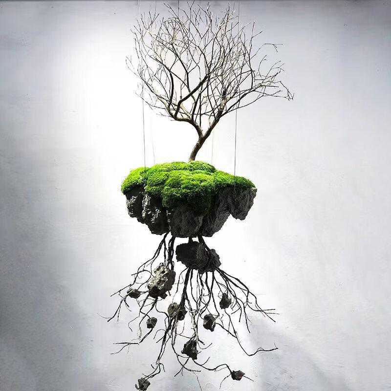空间装饰创意悬挂艺术造景漂浮枯树枝仿真植物橱窗天花板软装
