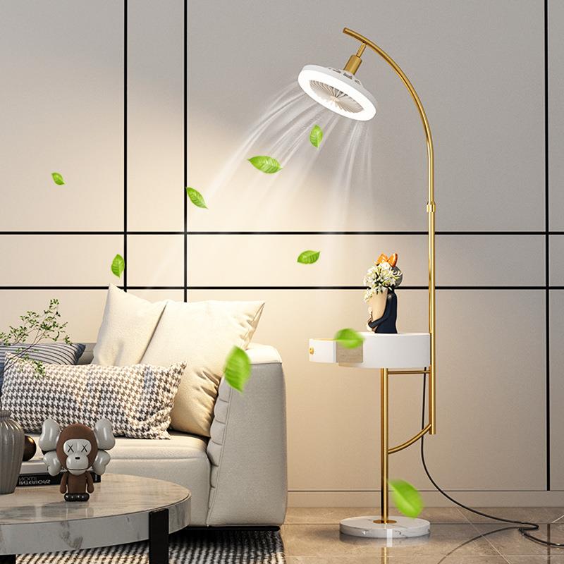 床头柜落地灯一体轻奢客厅置物架北欧卧室书房风扇设计感立式台灯
