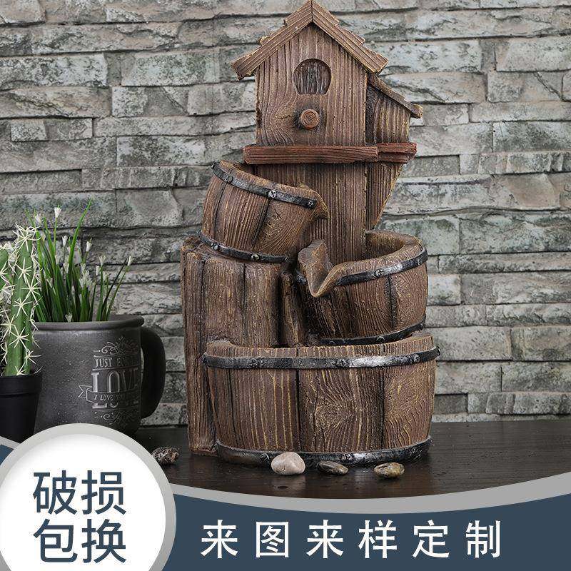 木质鸟屋流水器流水生财桌面合成树脂喷泉家居摆件装饰