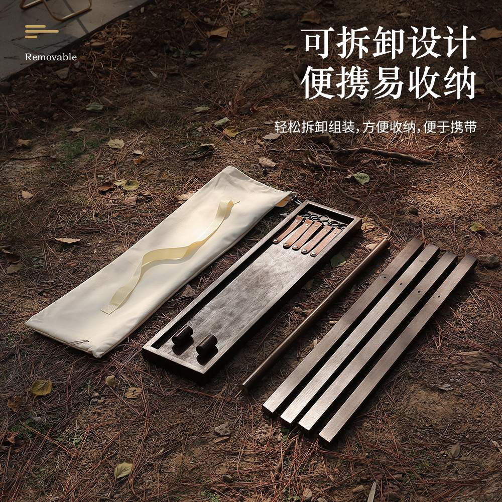 户外实木三角置物架露营便携式双层置物架可拆卸书架阳台储物架
