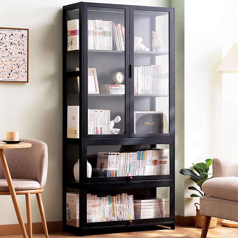 书架书柜置物架带柜门储物柜一体格子柜展示柜落地多层客厅置物柜