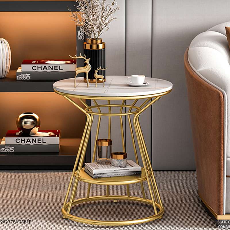 北欧轻奢大理石茶几家用客厅创意迷你小圆桌简约卧室床头边几组合