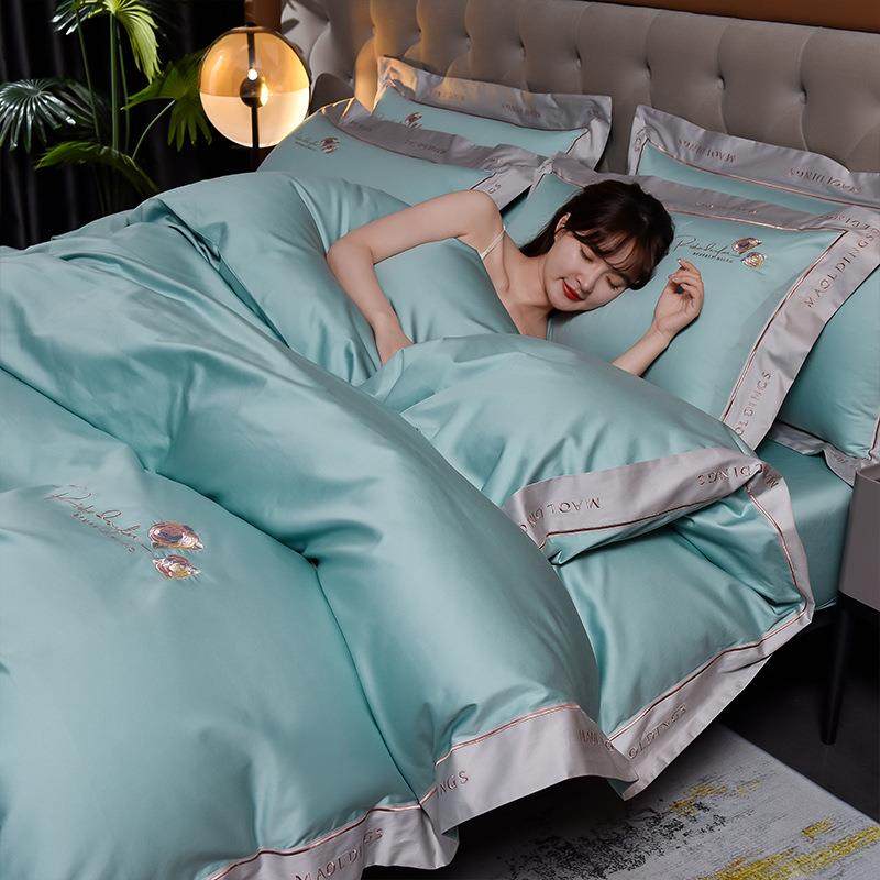 新款A类长绒棉刺绣四件套轻奢高级感140支长绒棉四件套全棉被套