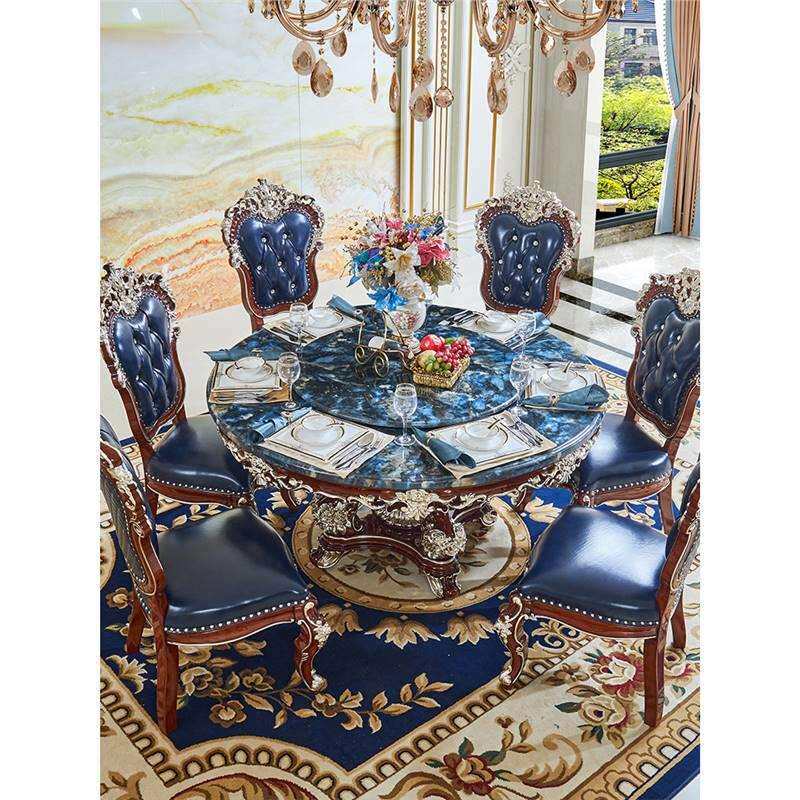 欧式餐桌2026新款轻奢华高端实木家用大理石法式复古桌椅组合别墅