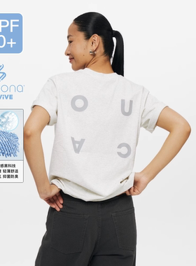 Oneup凉感索罗娜防晒速干印花短袖T恤衫男女黑色运动上衣夏季户外