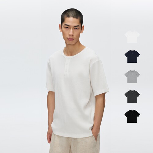 Oneup华夫格亨利领短袖