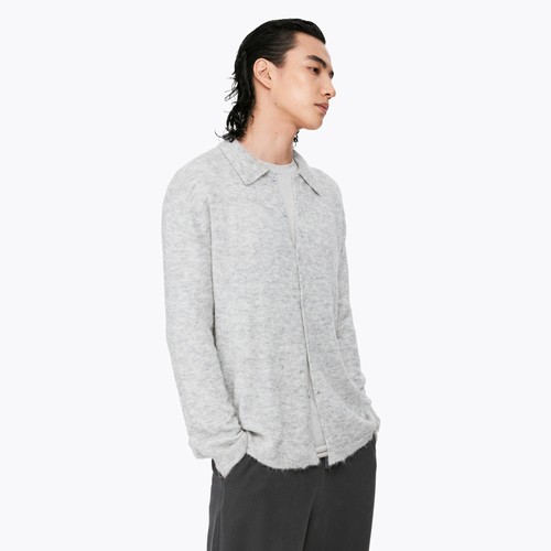 Oneup羊驼毛翻领宽松秋冬高级休闲慵懒风白灰色针织毛衣开衫外套