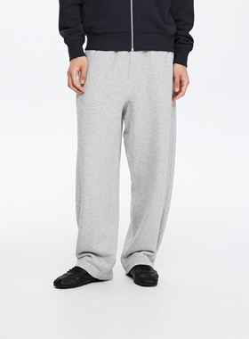 Oneup运动宽松磨毛灰色卫裤秋冬加厚保暖阔腿直筒休闲裤长裤男女