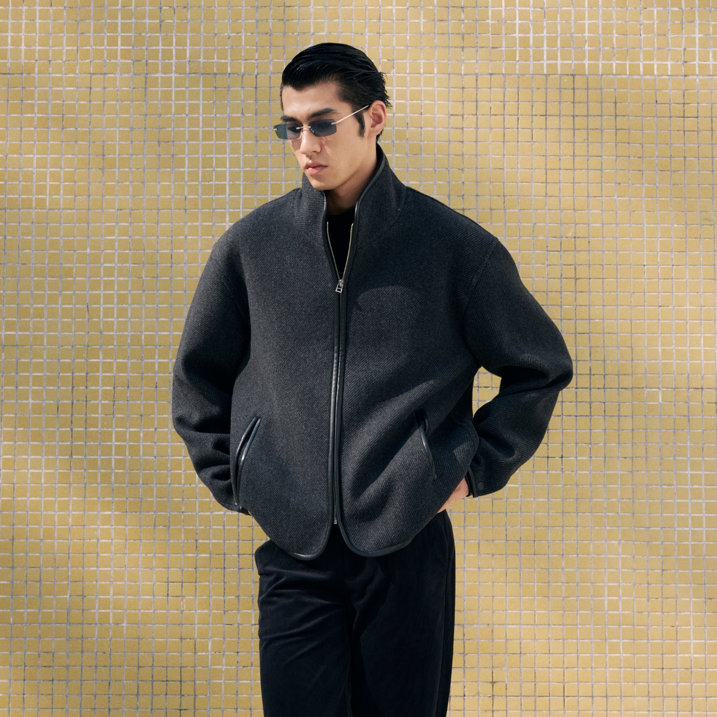 羊毛呢子男式拉链外套