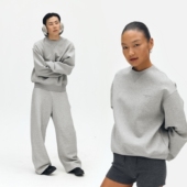 Oneup太空棉空气层圆领卫衣秋冬360g重磅休闲运动宽松灰色长袖 男T