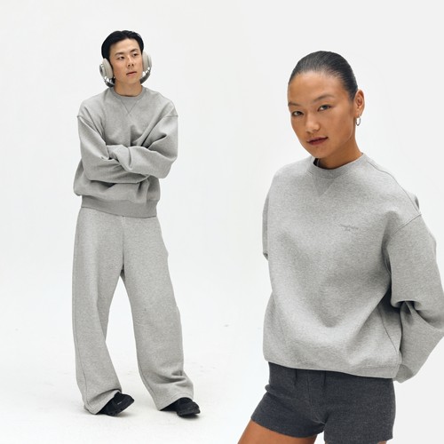 Oneup太空棉空气层圆领卫衣秋冬360g重磅休闲运动宽松灰色长袖男T