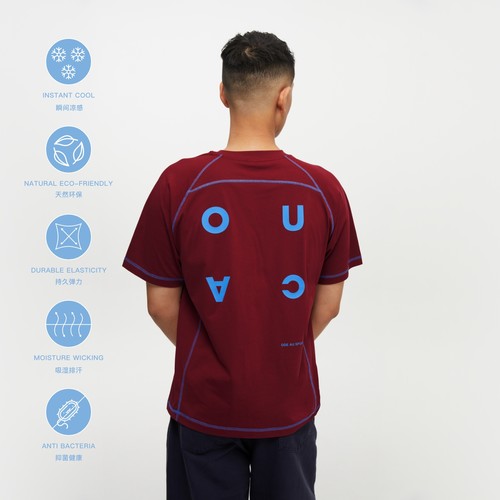 Oneup凉感7A抗菌撞色哈苏线T恤夏季休闲情侣宽松短袖潮牌男女同款