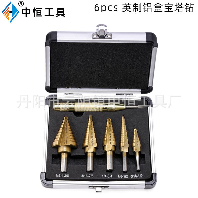 6pc英制宝塔钻头三角柄镀钛阶梯钻木板塑料铝合金开孔扩孔钻