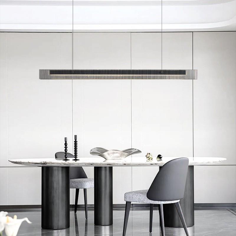 意式极简餐厅吊灯北欧设计师家用时尚黑色高端吧台岛台一字长条灯